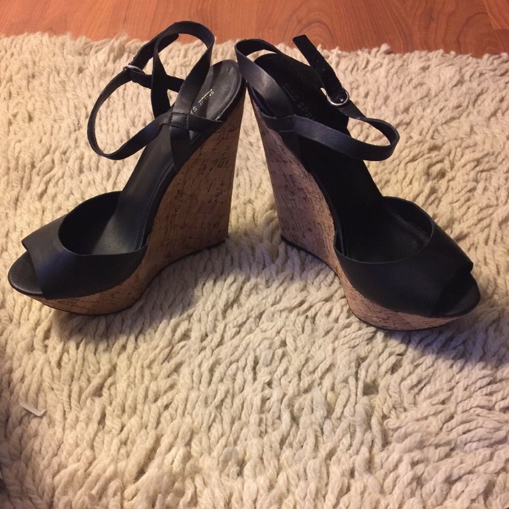 Black Peep Toe Cork Wedge