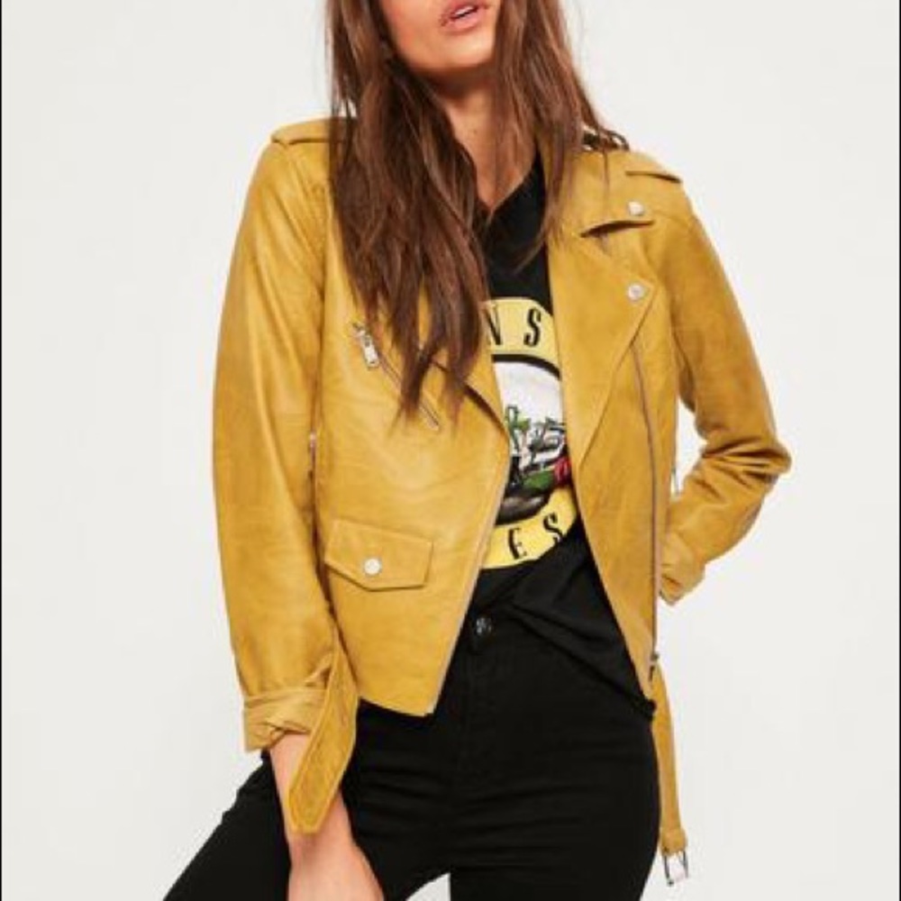 Missguided Mustard Faux Leather Biker Jacket