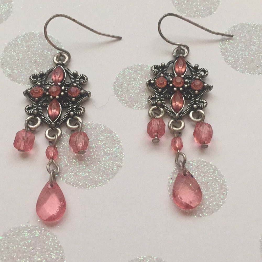 Pink and Silver Chandelier Earrings