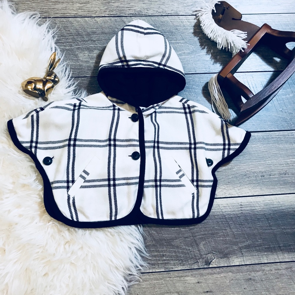 Blank & White Plaid Poncho