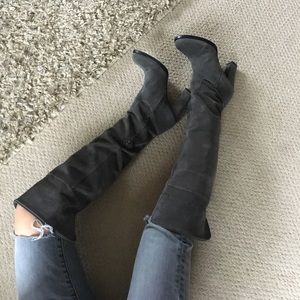 Grey Suede Thigh-High Boots