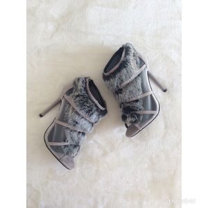 Faux fur nude heels