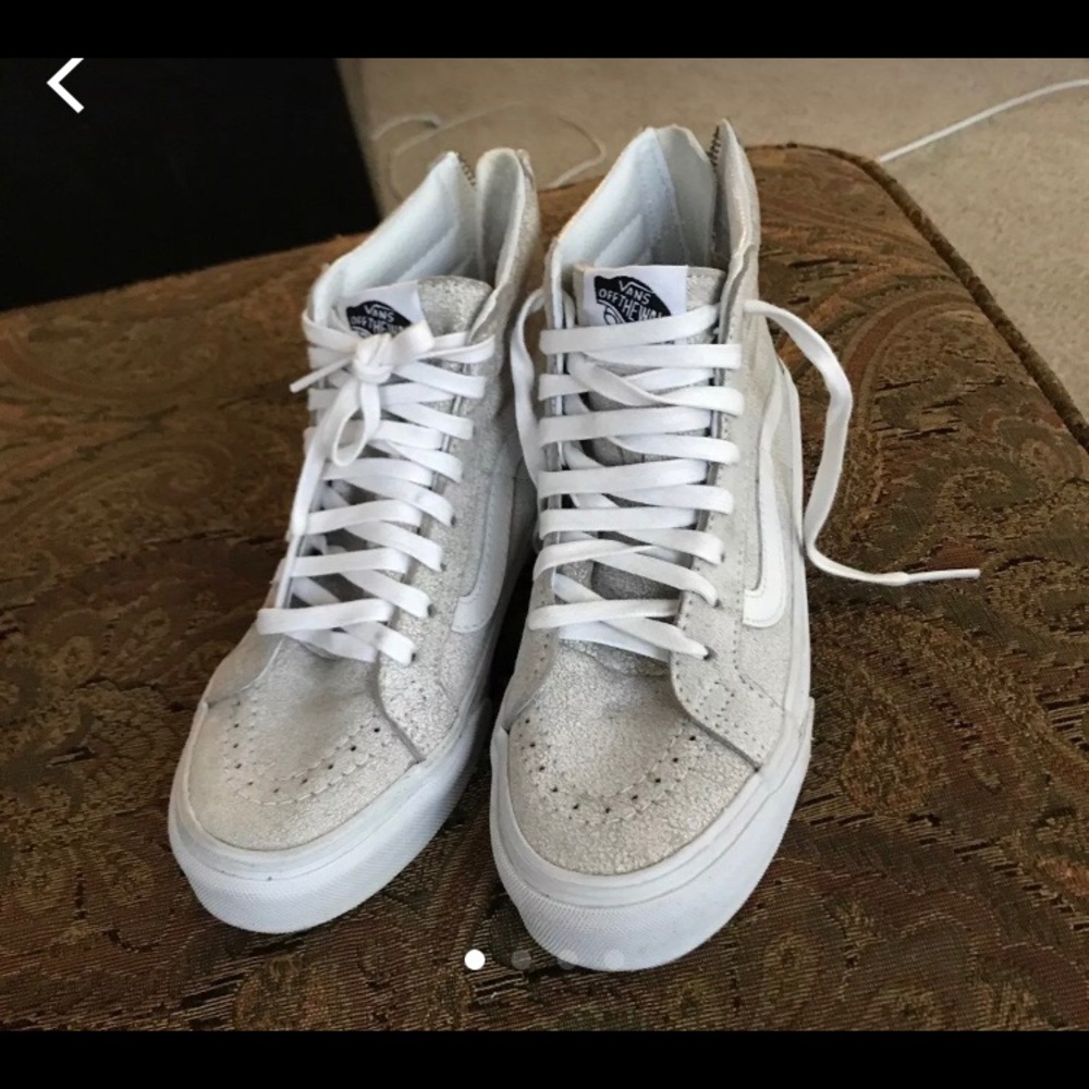 Champagne colored hi-top vans size 5