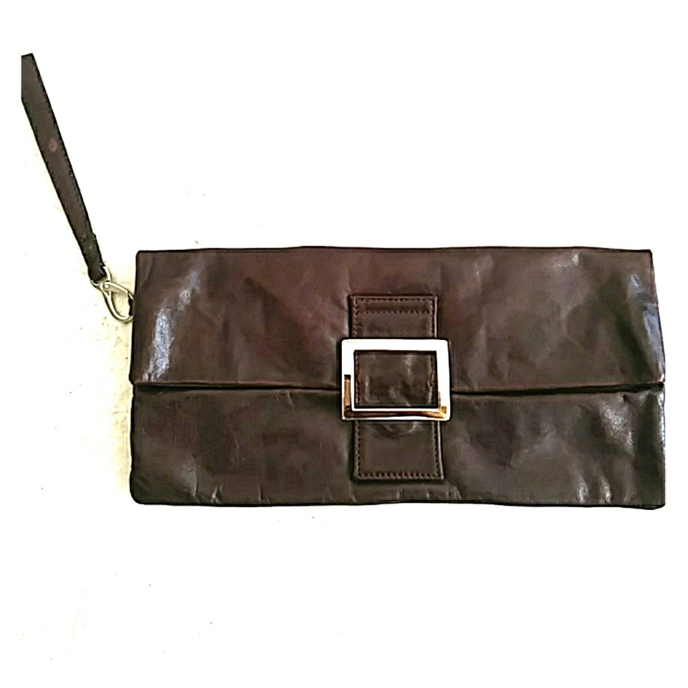 bebe Brown Leather Wristlet Bag