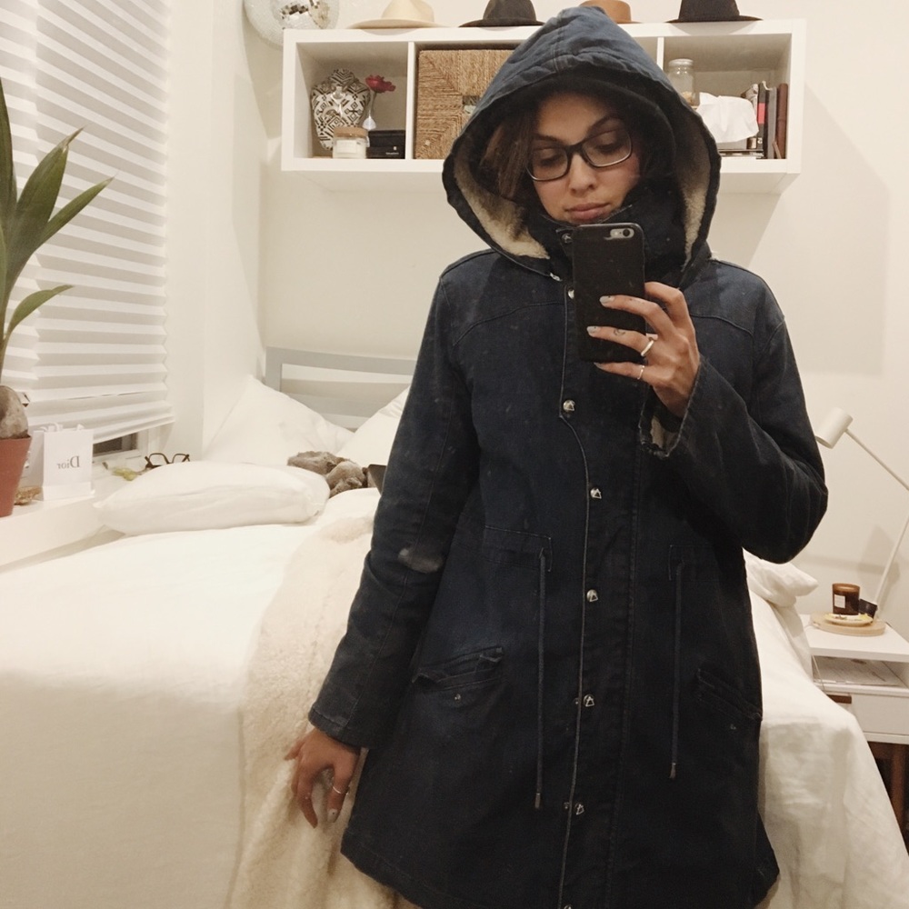 Sherpa denim overcoat