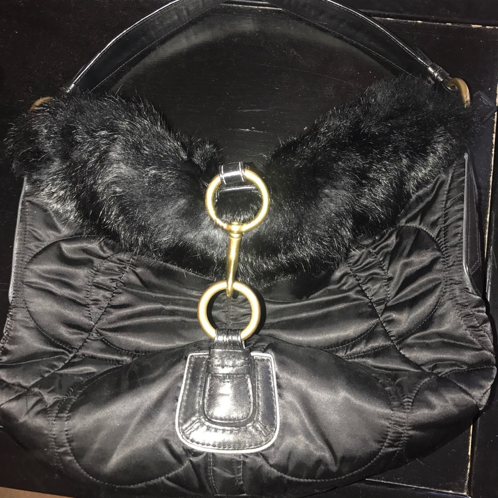 Coach black fur handbag