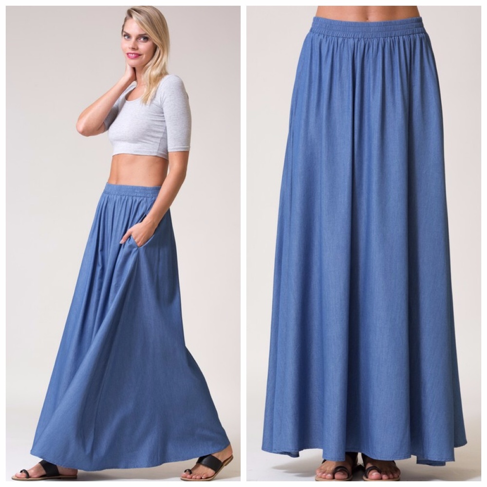 🦋MAKE AN OFFER!🦋 Denim/Chambray Maxi, Pockets - Picture 3 of 4