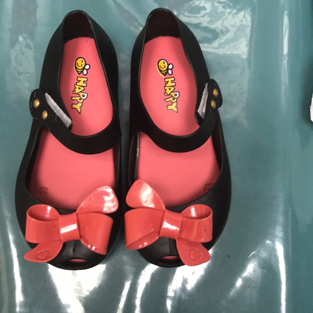 Happy shoes-peep toe flats with pink bow