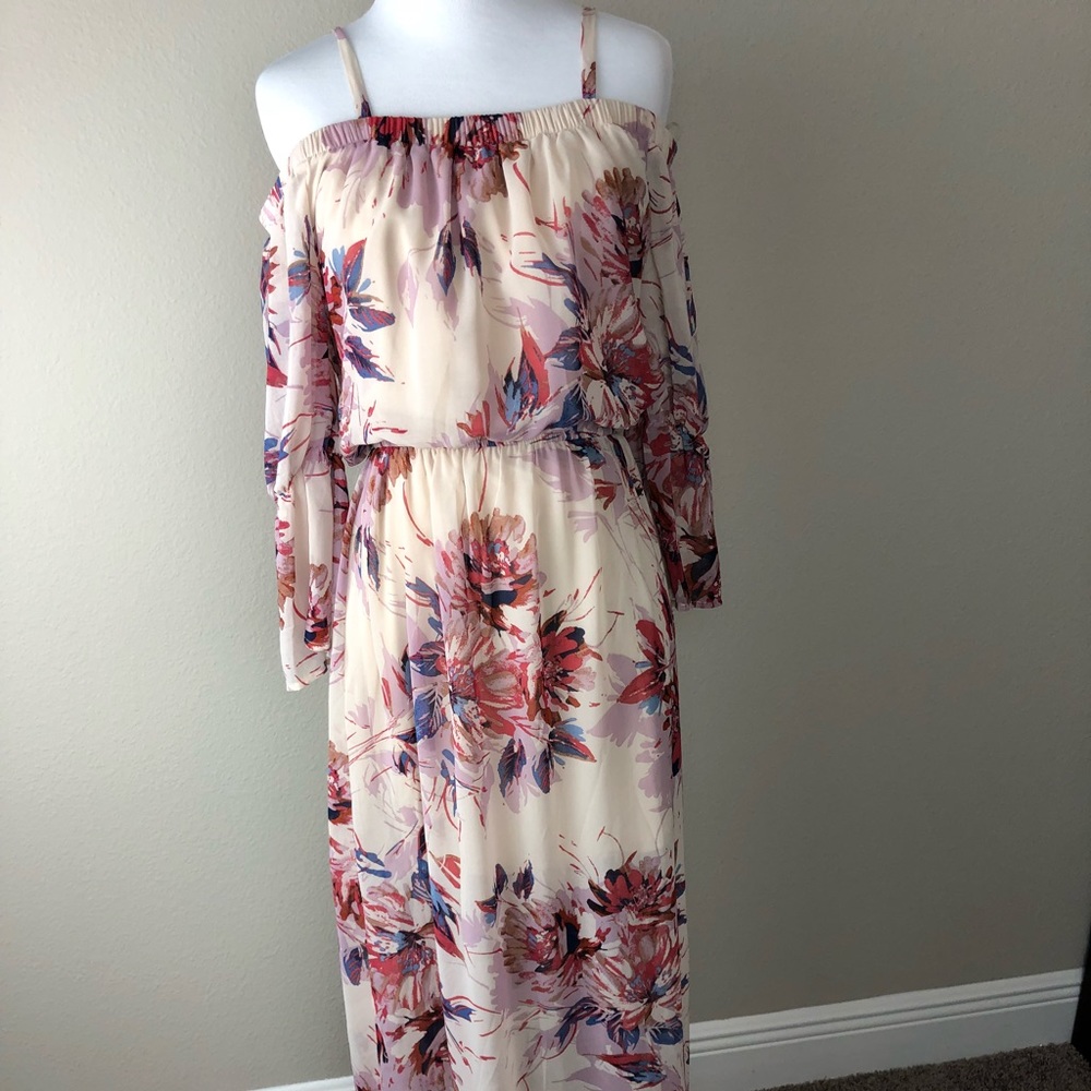 NWT Tan AS U WISH Cold Shoulder Long Dress, XS