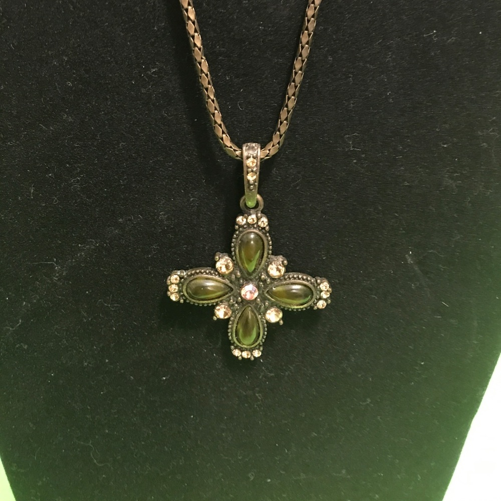 Bronze pendant and chain pink stones