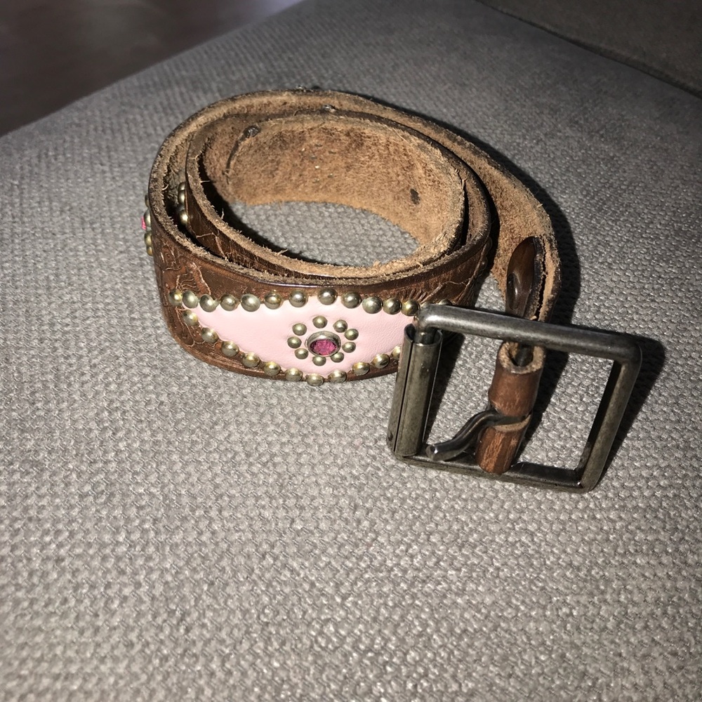 Pink & Brown Leather Rhinestoned Belt💗