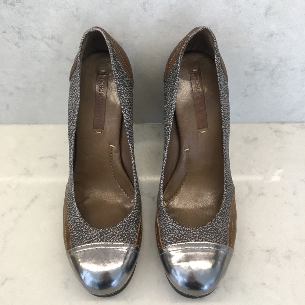 BCBGMAXAZRIA Tan and Gray Platform Pumps - 9.5