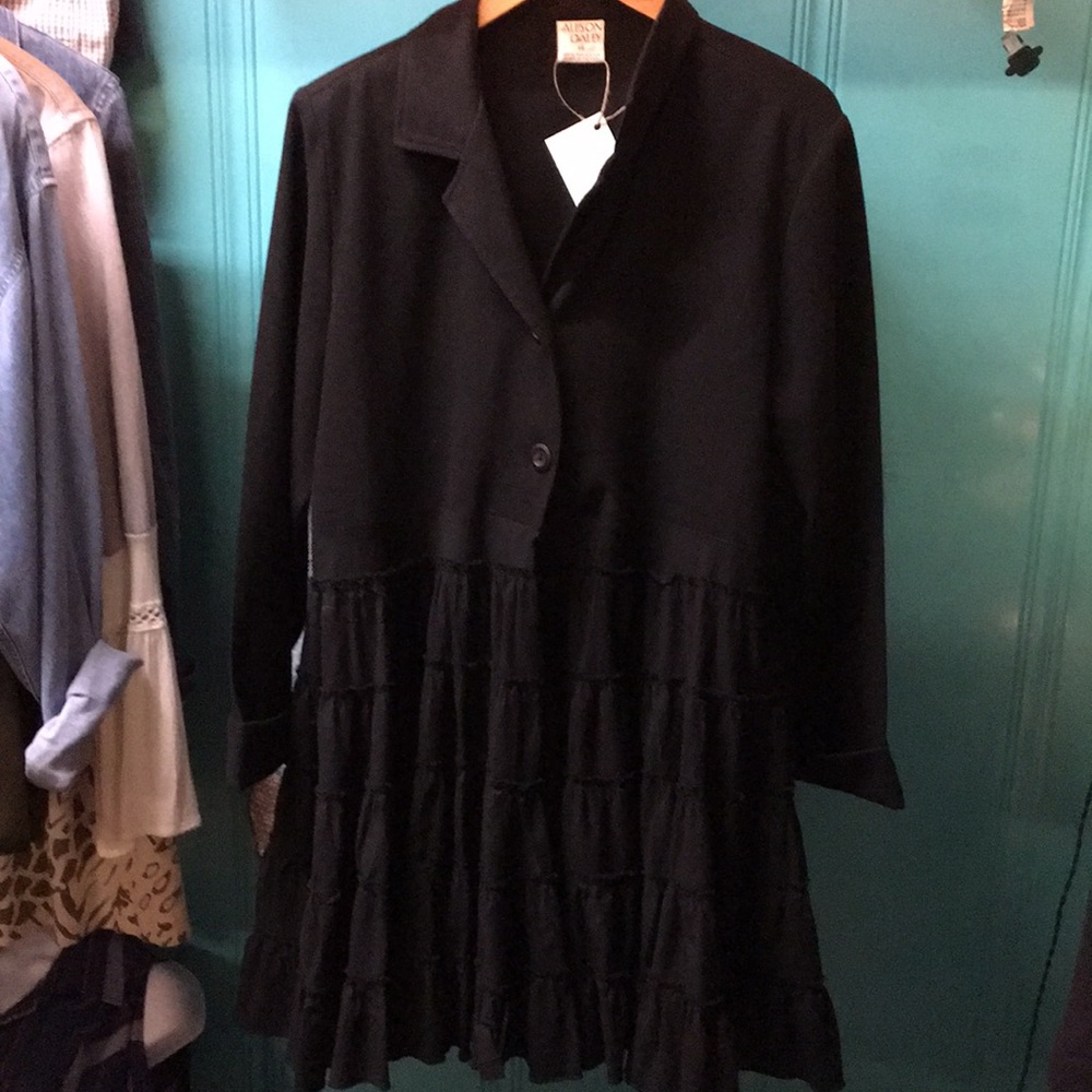 Upcycled black flowy jacket size 14