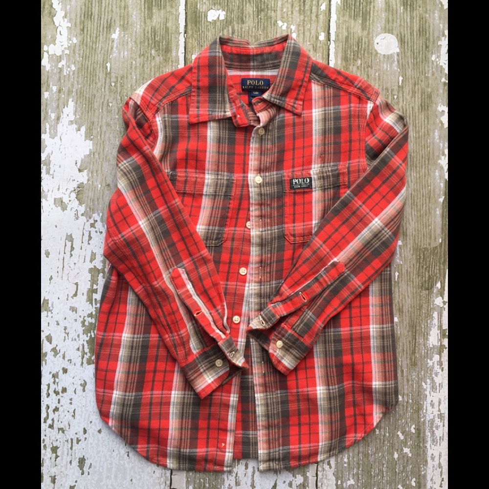Boys red flannel plaid button down