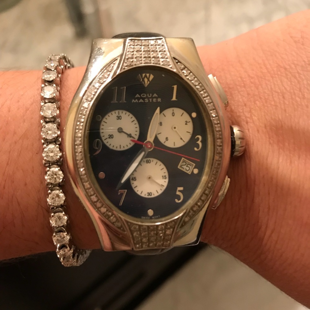 Aqua Master Diamond Watch with Leather Strap