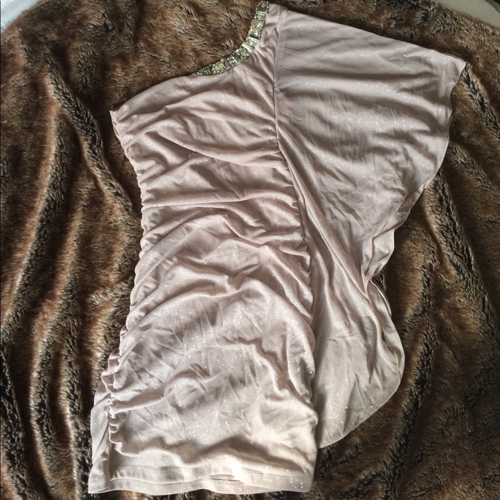 One shoulder champagne cocktail dress