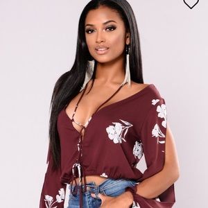 Brand New Fashion Nova Long Sleeve Top- Burgundy