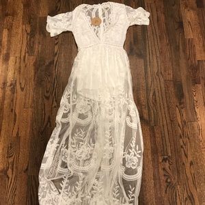 Maxi romper w/ lace. Hand in hand maxi romper gown