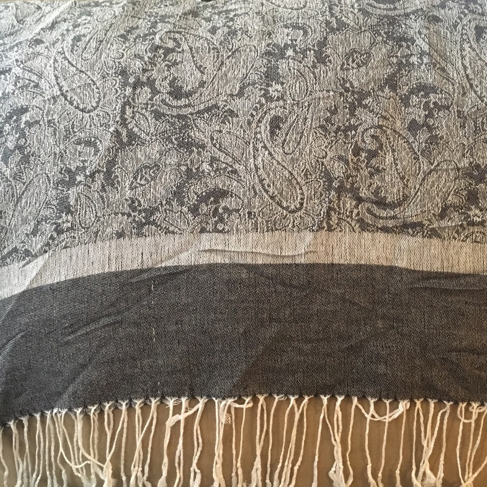 Black, gray, and white patterns scarf