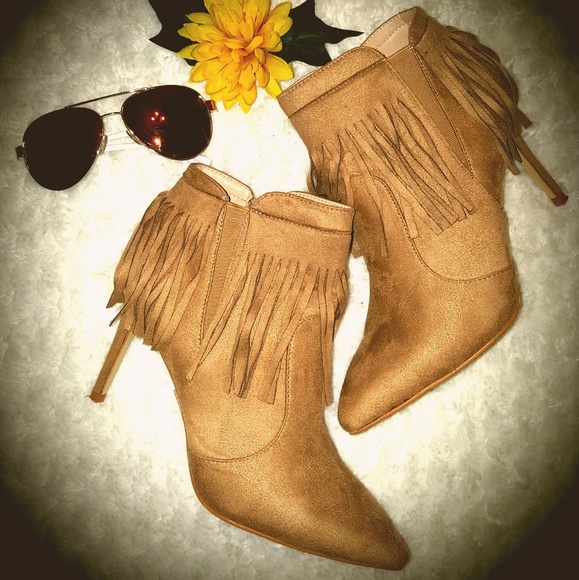 glaze Shoes - FAUX SUEDE TAN BOOTIES WITH FRINGE