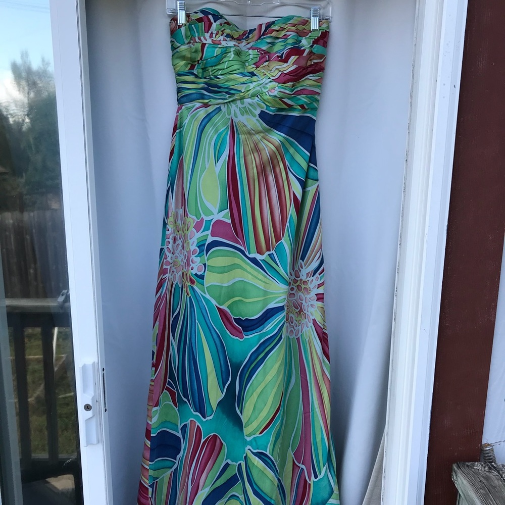 David Meister tropical print maxi dress size 6