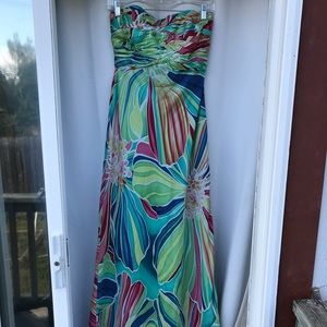 David Meister tropical print maxi dress size 6