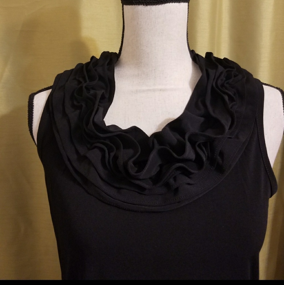 BLACK RUFFLED TOP  BLOUSE - Picture 3 of 6