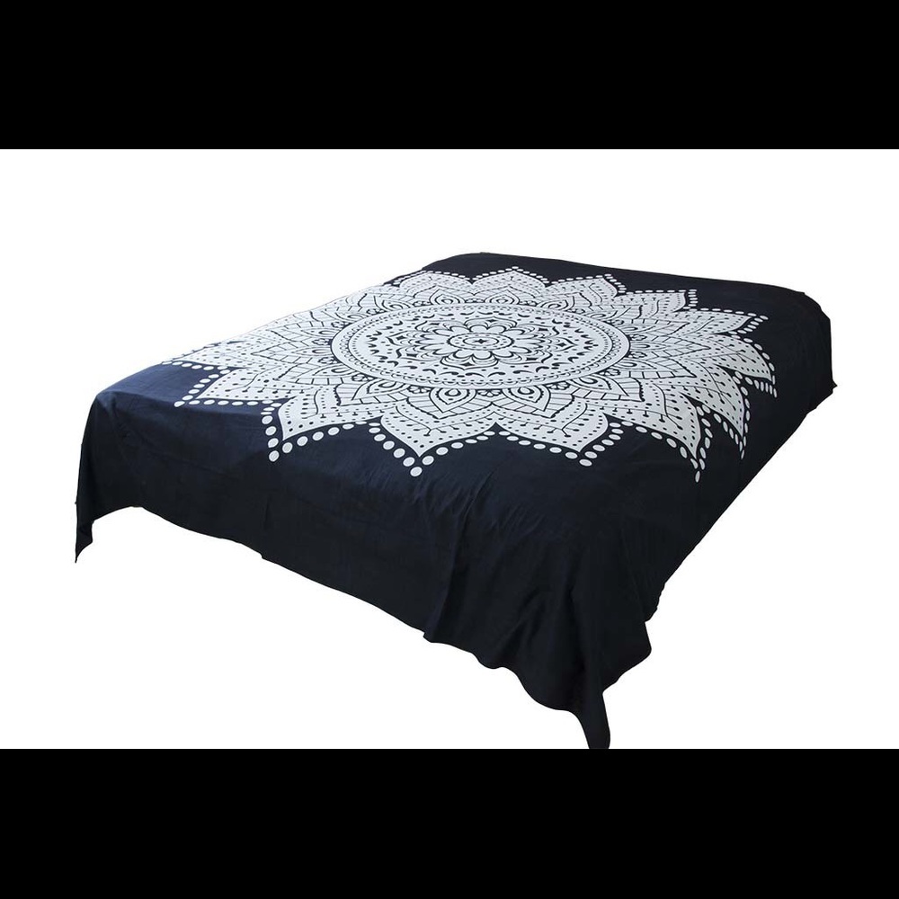 Queen Hippie White Lotus Mandala Tapestry Bohemian