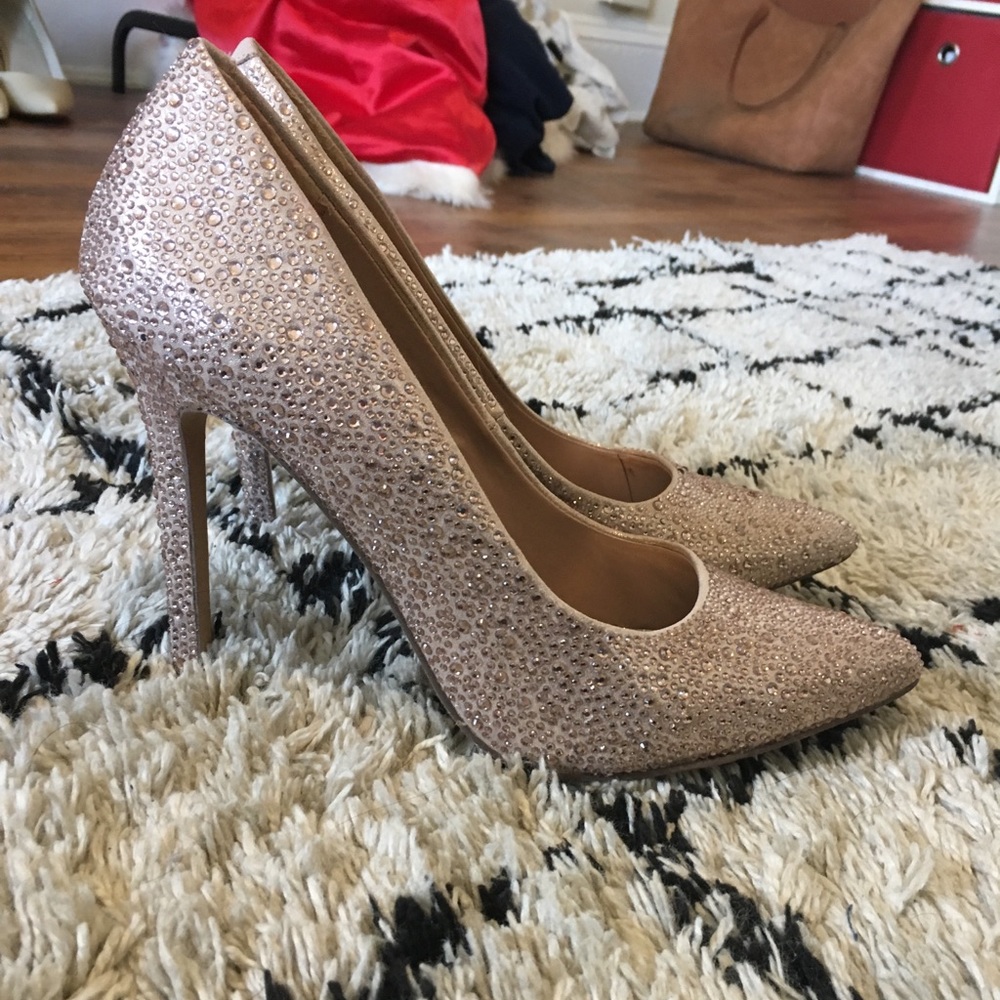 Rose Gold Rhinestone Stiletto Pumps (size 10)