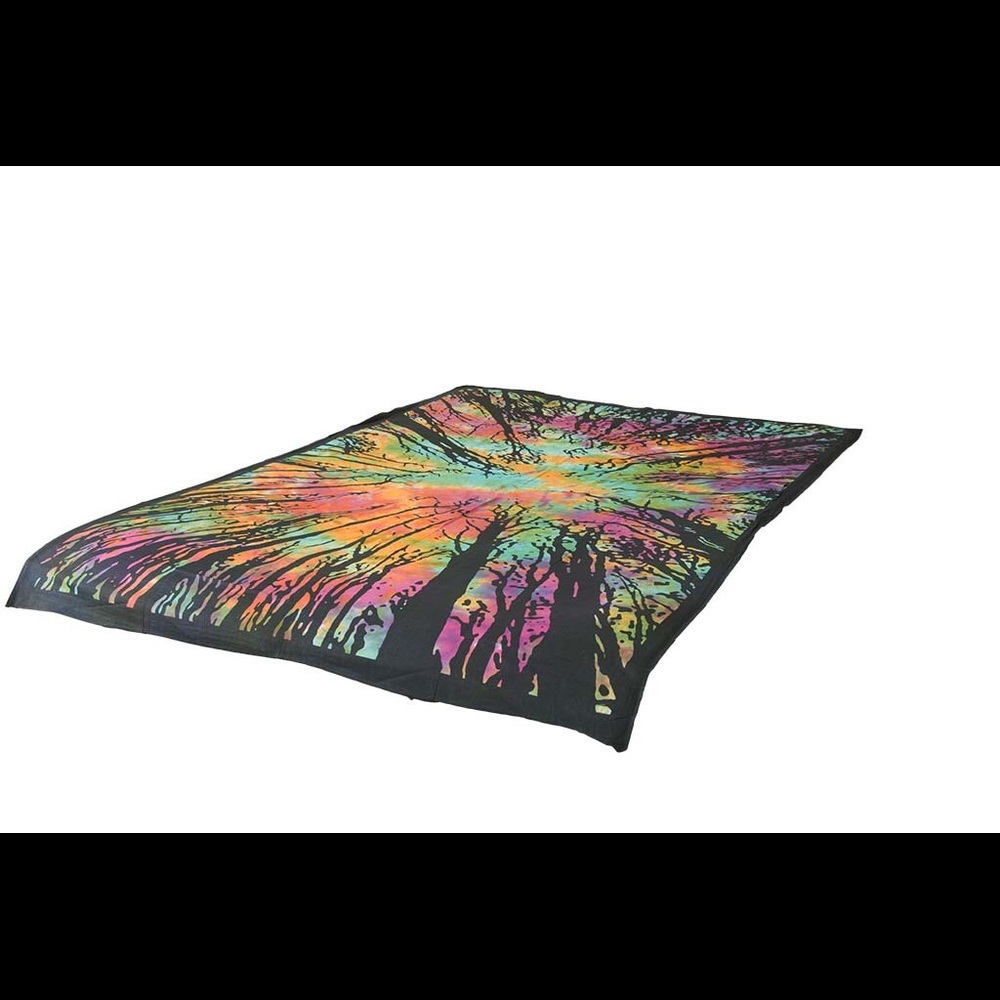 Twin Tie-Dye Psychedelic Forest Mandala Tapestry