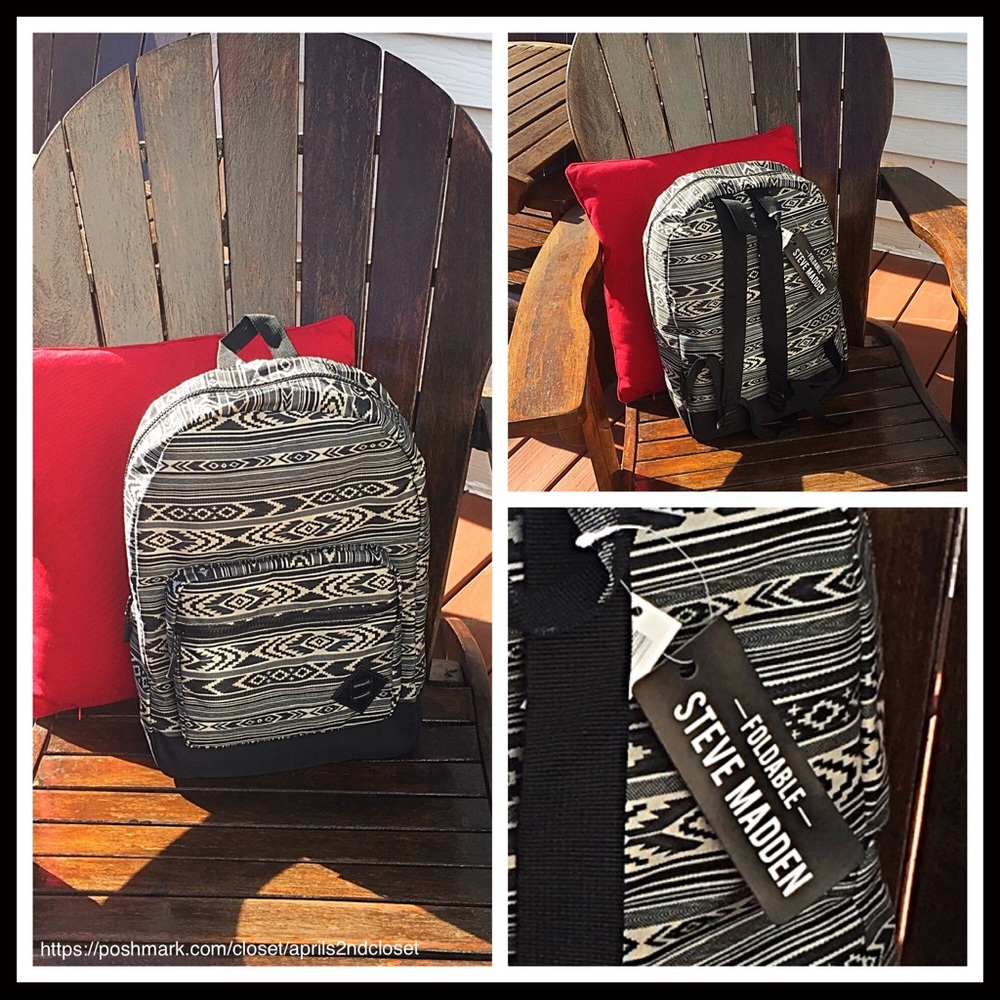 ❌SOLD❌STEVE MADDEN STYLISH BLACK PRINT BACKPACK - Picture 5 of 6