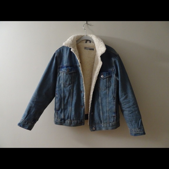 Topshop MOTO Borg Denim Jacket - Picture 1 of 5
