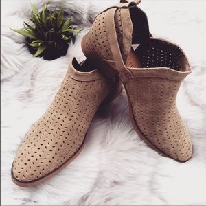 Restricted Taupe Tan Laser Cut Ankle Boots Booties