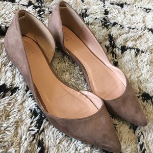 Mocha Suede Pointed Flats (size 10)