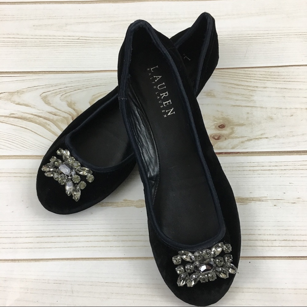 Ralph Lauren Adelisa Black Jeweled Ballet Flats