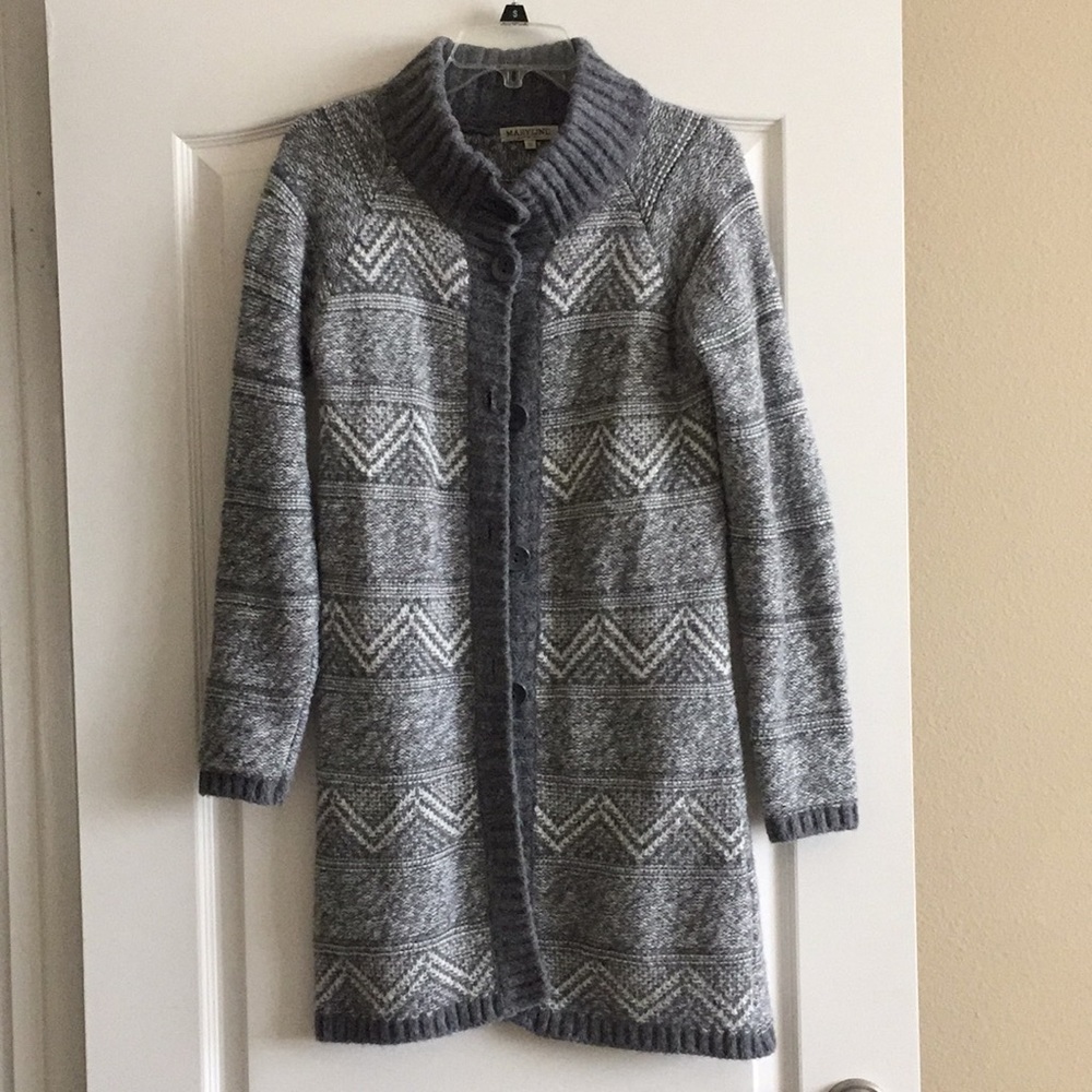 Grey duster sweater, knee length