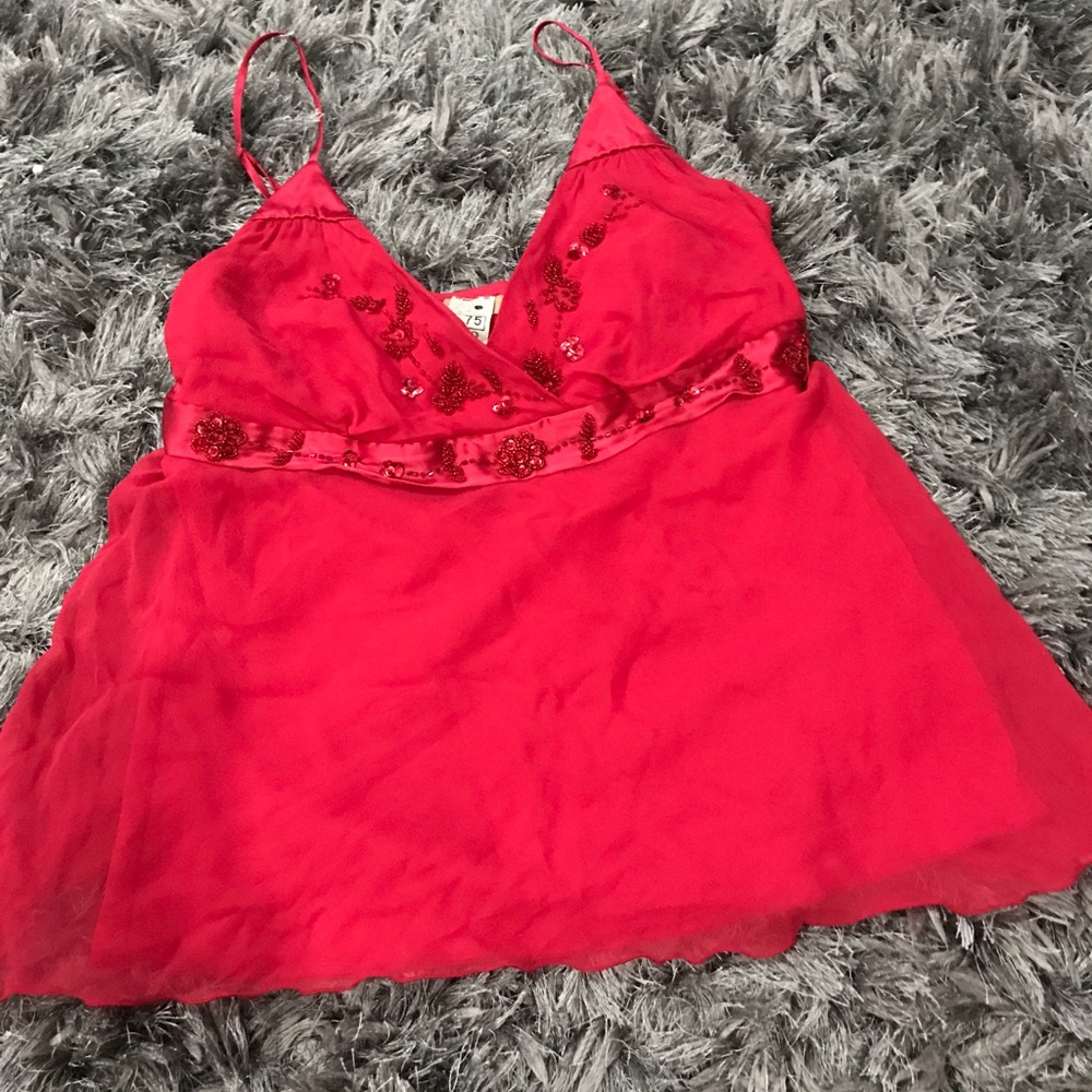Forever 21 Red Embellished Spaghetti Strap Sz L