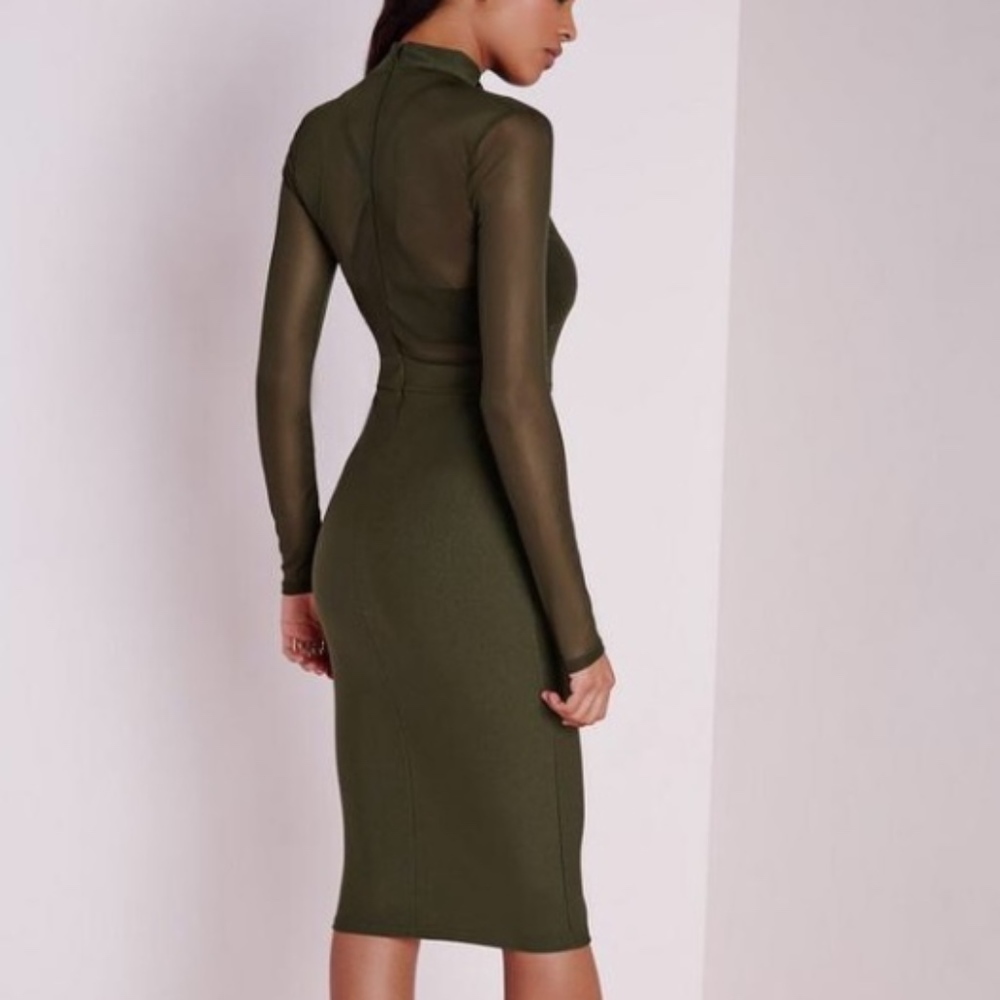 Missguided Mesh Olive Green Khaki Midi Dress