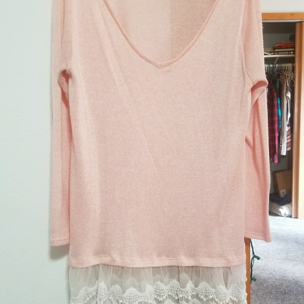 Pink Shirt with Lace Trim *CLOSET CLEAN OUT*