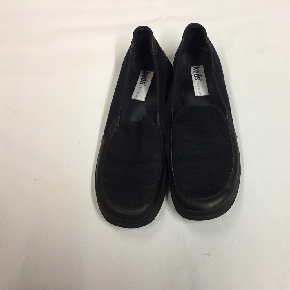 Black Leather and Canvas Keds Relax Shoes.