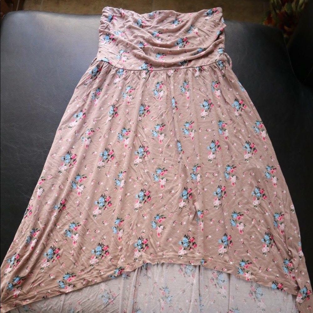 High-low strapless dress with flower print