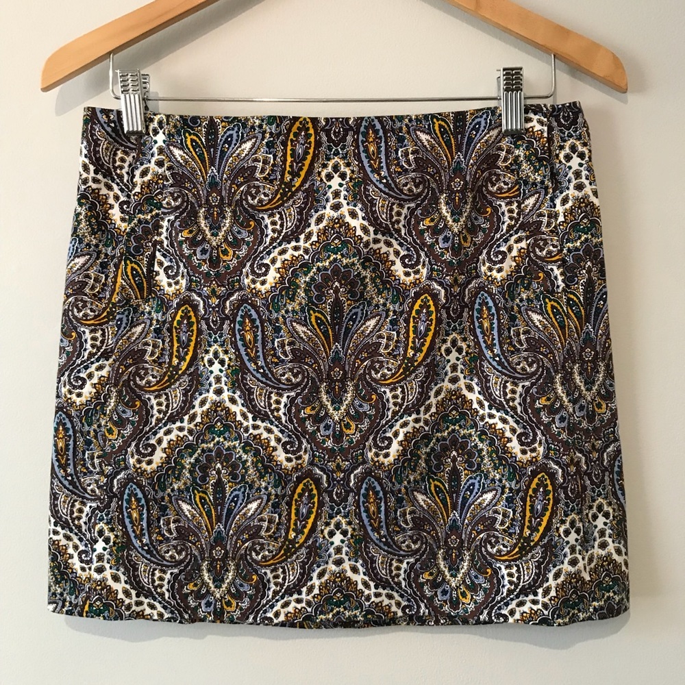 Stretch Cotton Miniskirt in Jewel-toned Paisley