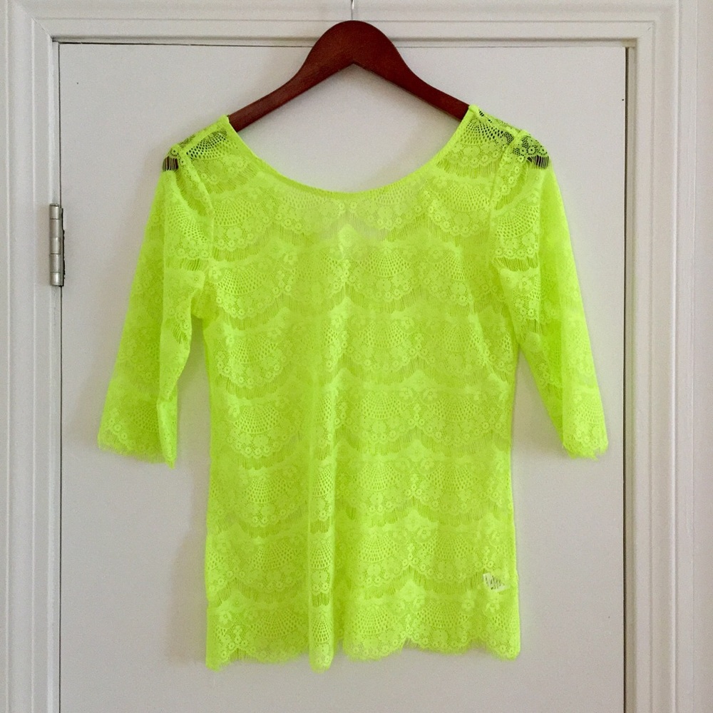 Bellatrix electric yellow 3/4 sleeve crochet top