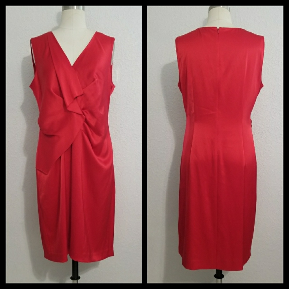 DKNY Red Silk Sleeveless Holiday Party Dress