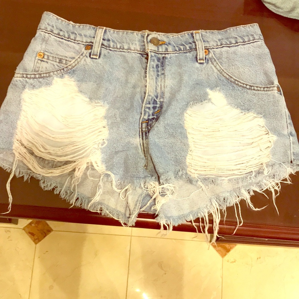 Ripped jean high waisted shorts