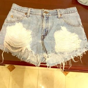 Ripped jean high waisted shorts