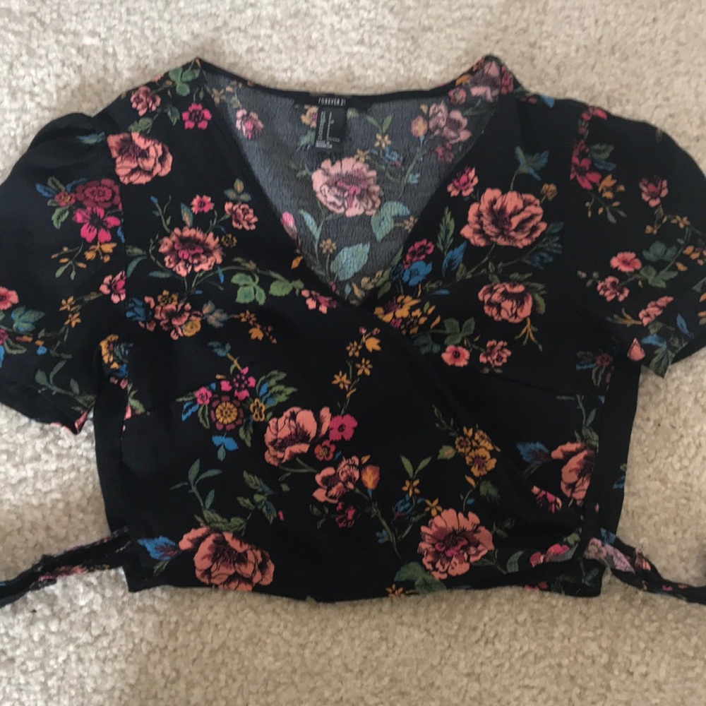 Forever 21 Cris Cross Floral Crop Top