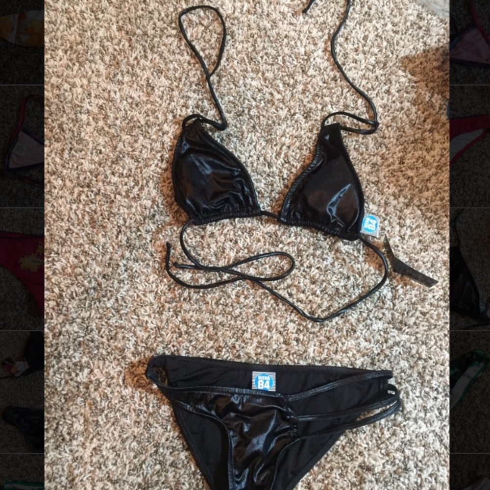 Black strappy pleather bikini