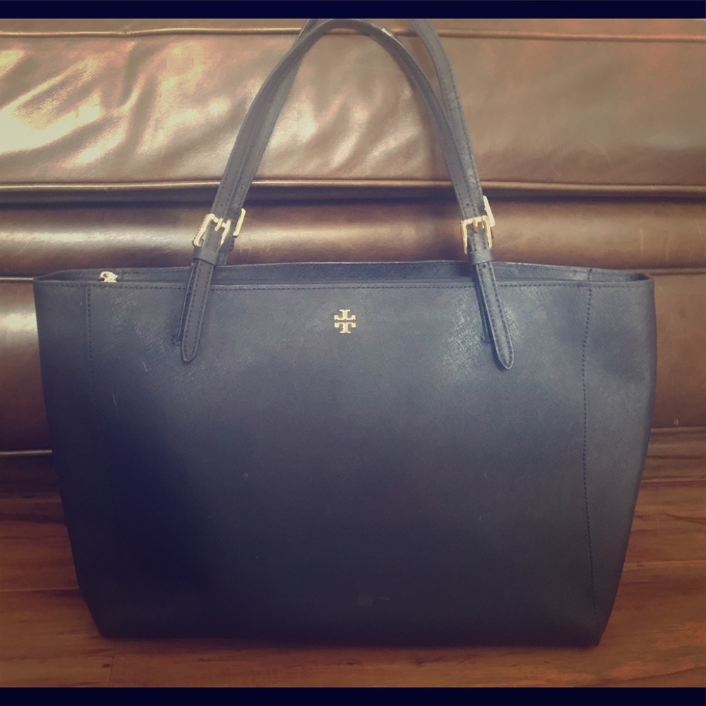 Tory Burch navy blue large tote bag