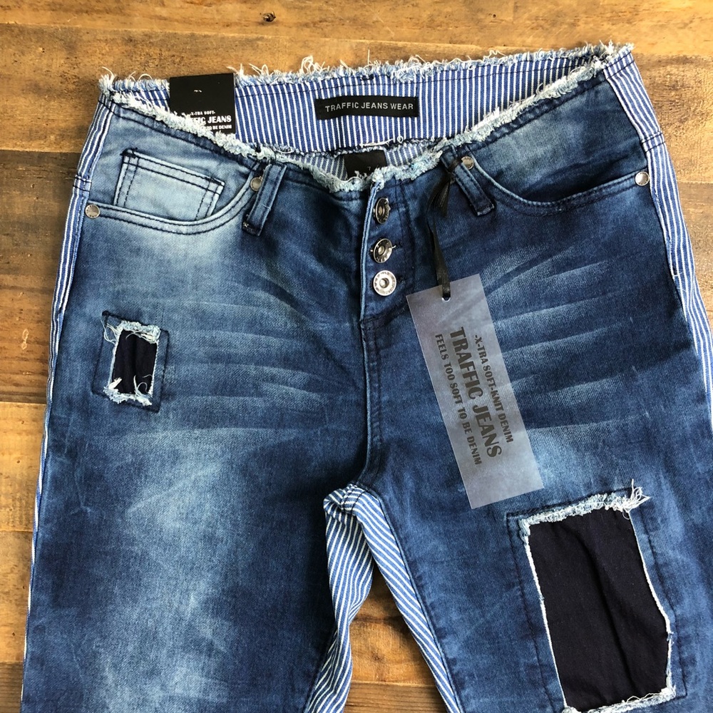 NWT Traffic Jeans Wear, Blue/White Striped Denim 7